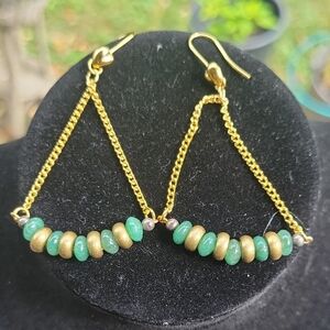 Elegant Gold and Green Beaded Earrings
